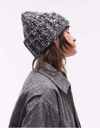 Loss Sale alpaca blend knitted beanie hat in mono salt and pepper
