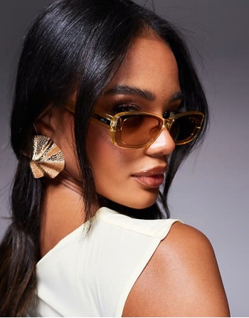 Quay vibe check slim rectangular sunglasses in crystal yellow
