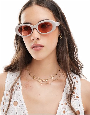 Epsilon oval sunglasses with pink lens in taupe